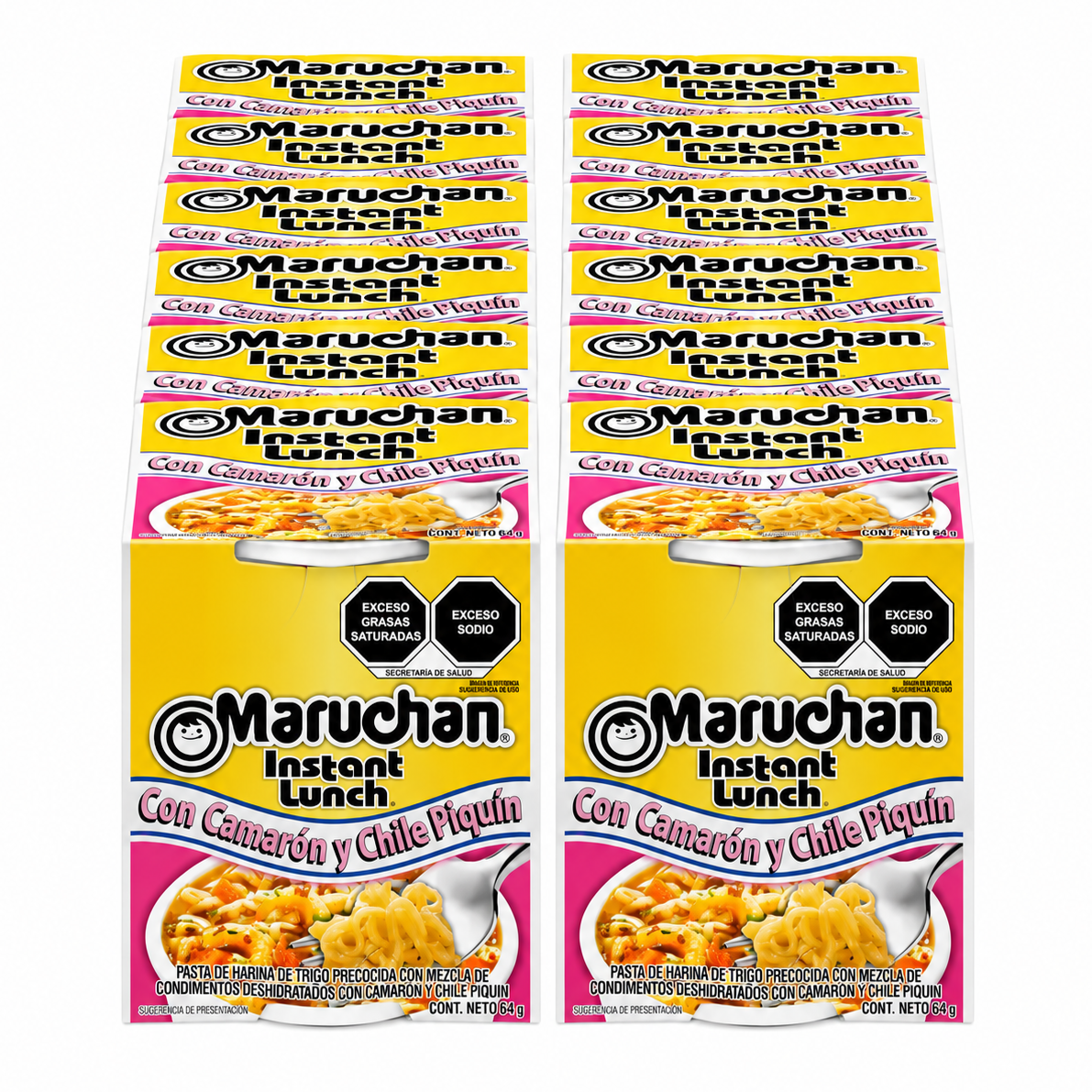 Caja Completa Maruchan Con Camarón Y Chile Piquín 64g × 12 pzs