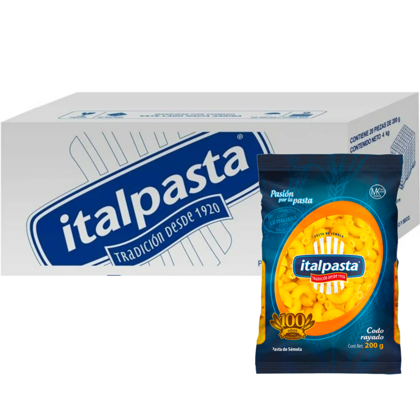 Media Caja Sopa Italpasta Codo Rayado 200g × 10 pzs