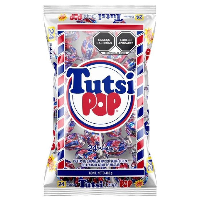 Paleta Tutsi Pop Sabor Cereza 480g × 24 pzs