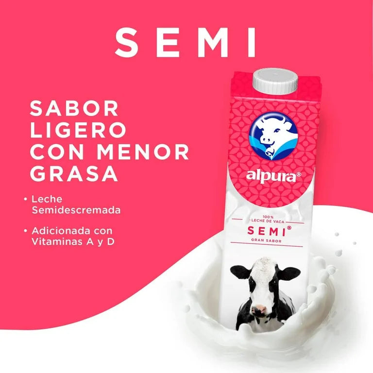 Media Caja Leche Semi Alpura 1L × 6 pzs