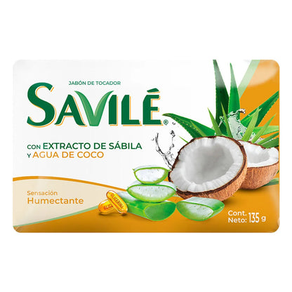 Jabón Savilé Extracto de Sábila y Agua de Coco 135g × 12 pzs