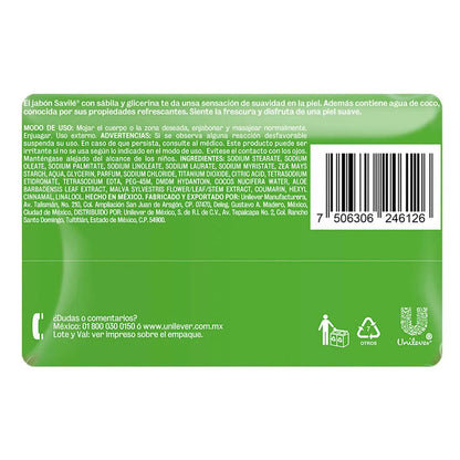 Jabón Savilé Extracto de Sábila y Agua de Coco 135g × 12 pzs