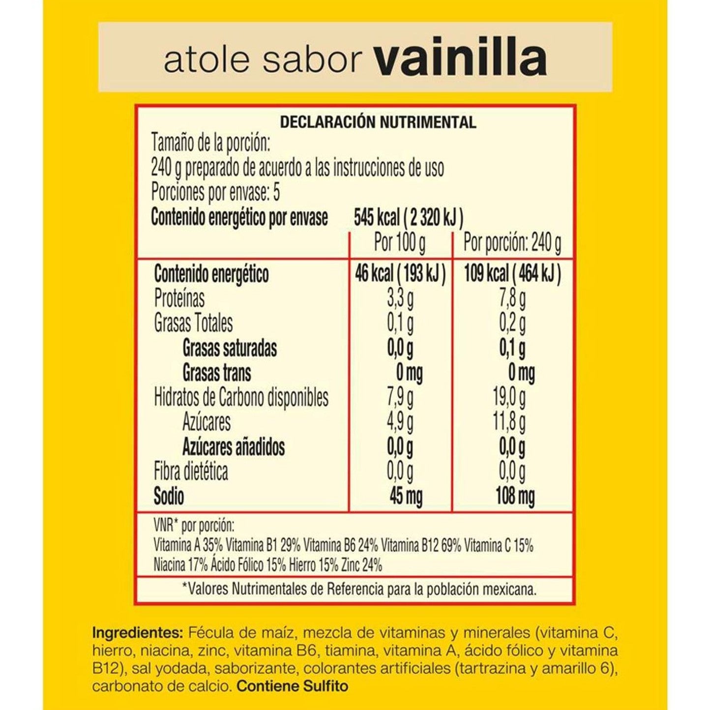 Atole Maizena Sabor Vainilla 47g
