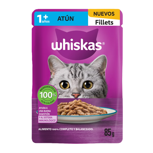 Sobres Whiskas para Gato Adulto Atún 85g × 8 pzs