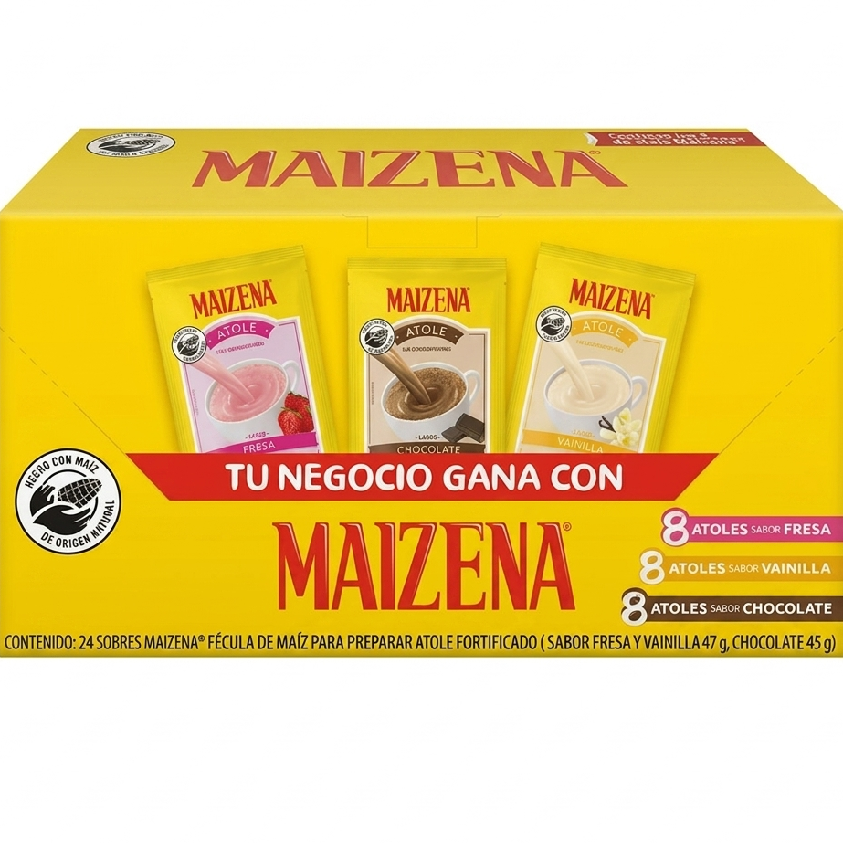 Atole Maizena Sabor Fresa 47g × 24 pzs