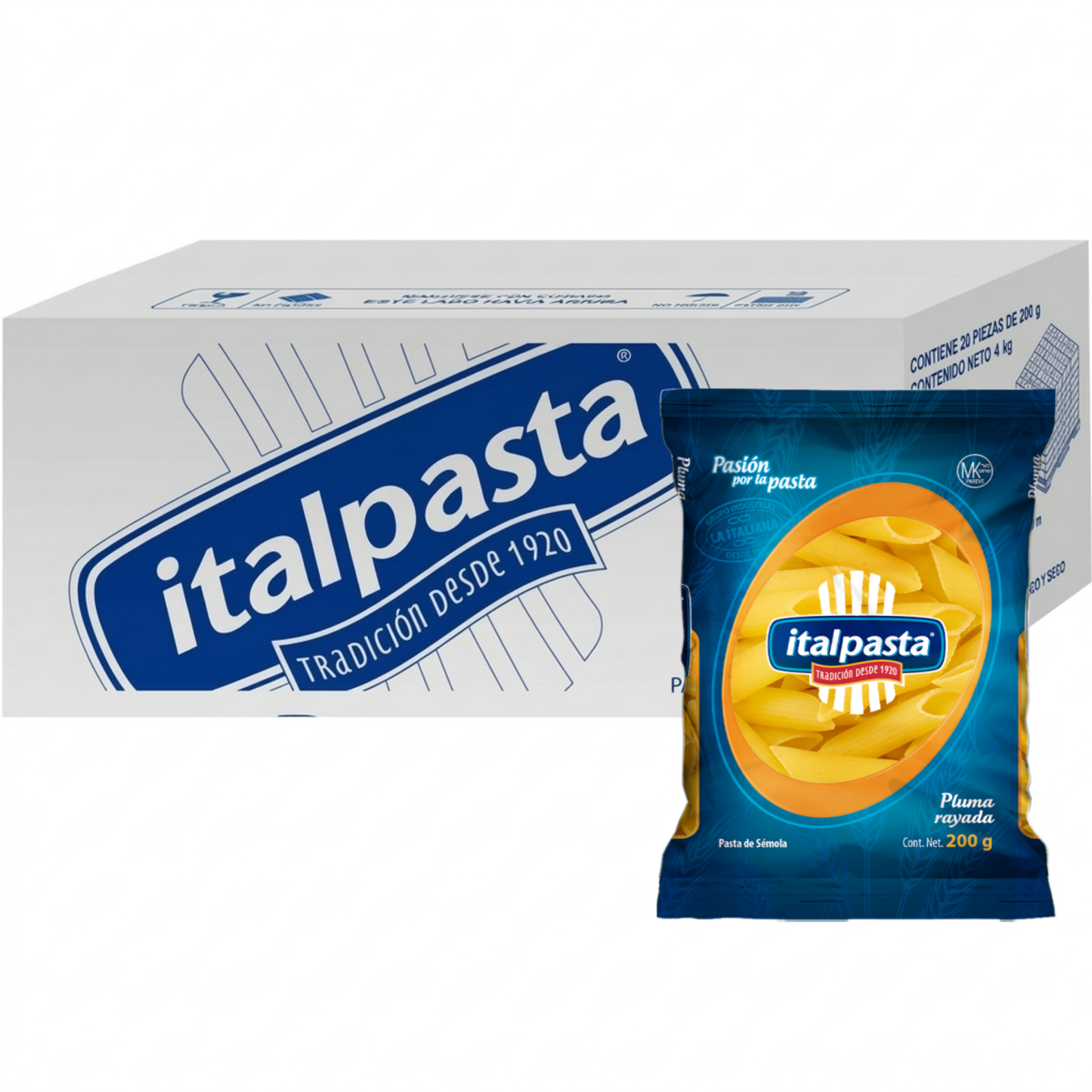 Media Caja Sopa Italpasta Pluma Rayada 200g × 10 pzs