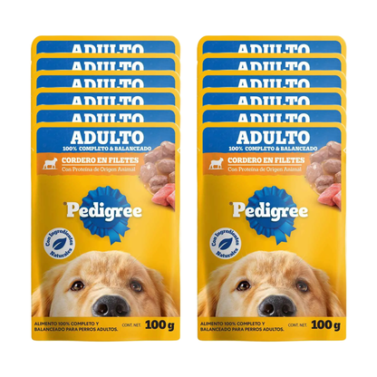 Sobres Pedigree para Perros Adulto Cordero en Filetes 100g × 12 pzs