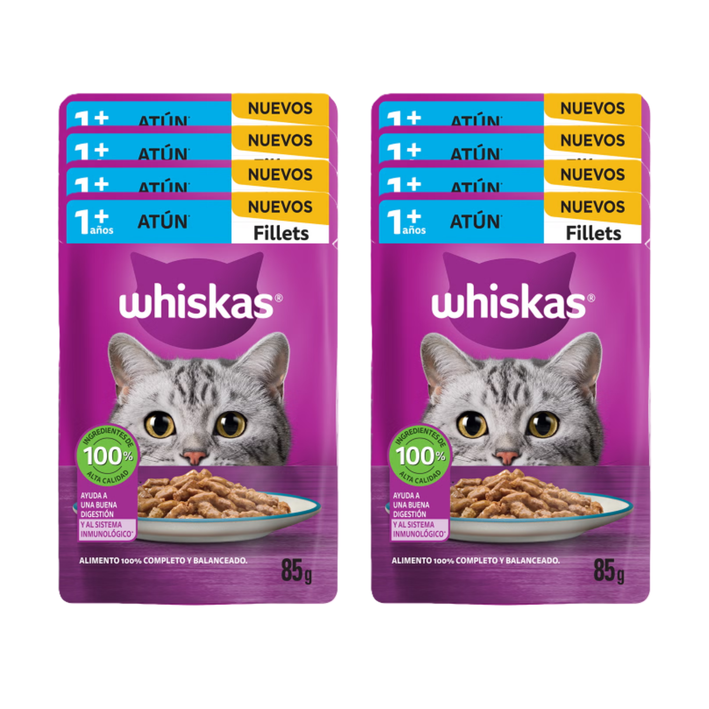 Sobres Whiskas para Gato Adulto Atún 85g × 8 pzs