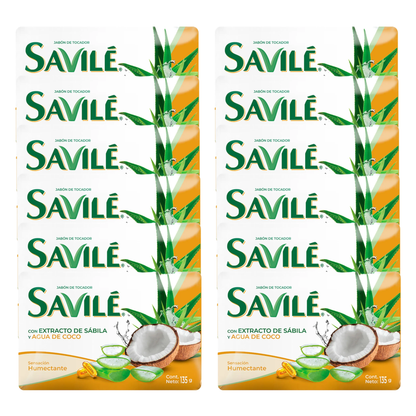 Jabón Savilé Extracto de Sábila y Agua de Coco 135g × 12 pzs
